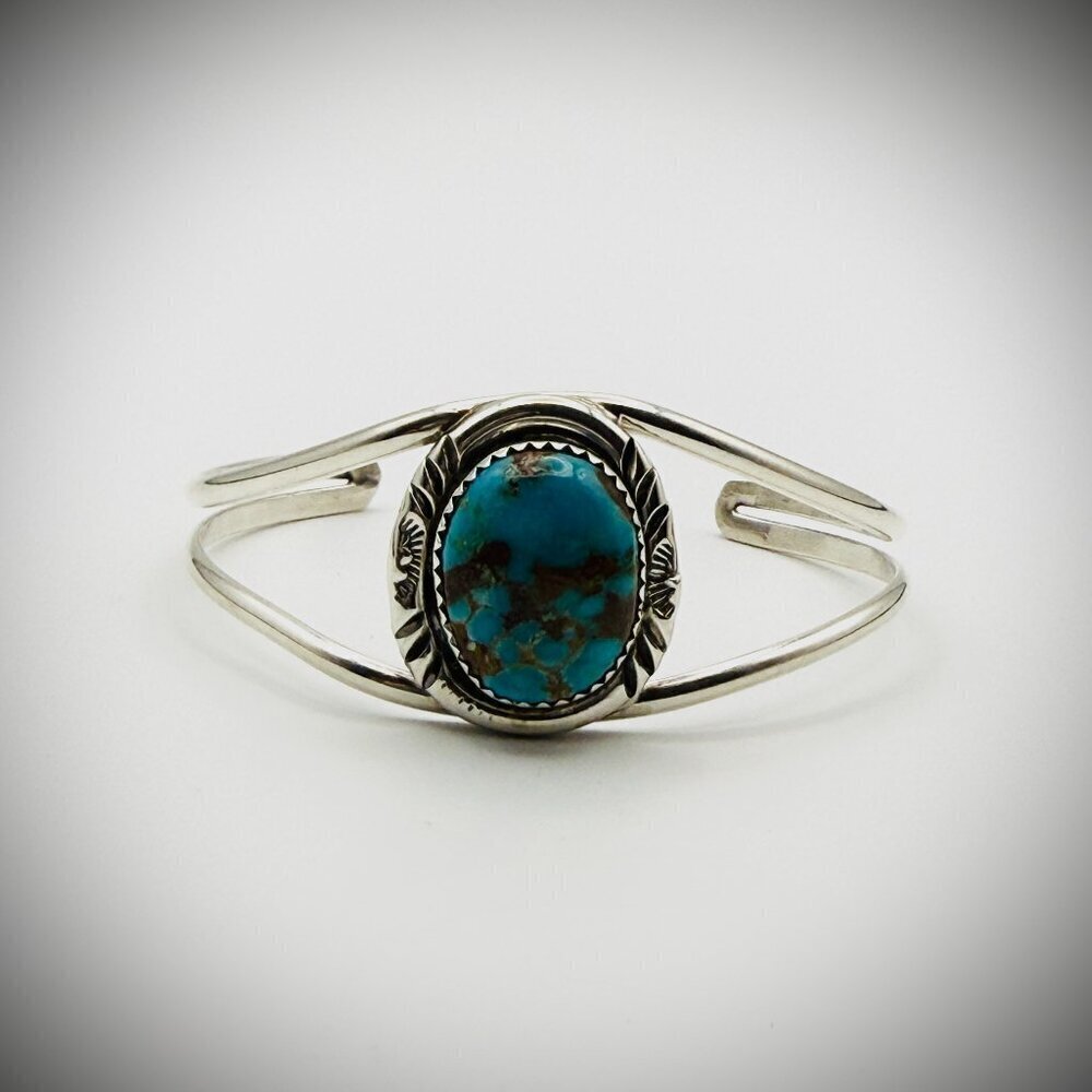 Navajo Turquoise Cuff — Sterling, 6.25", 13g (Signed HT)